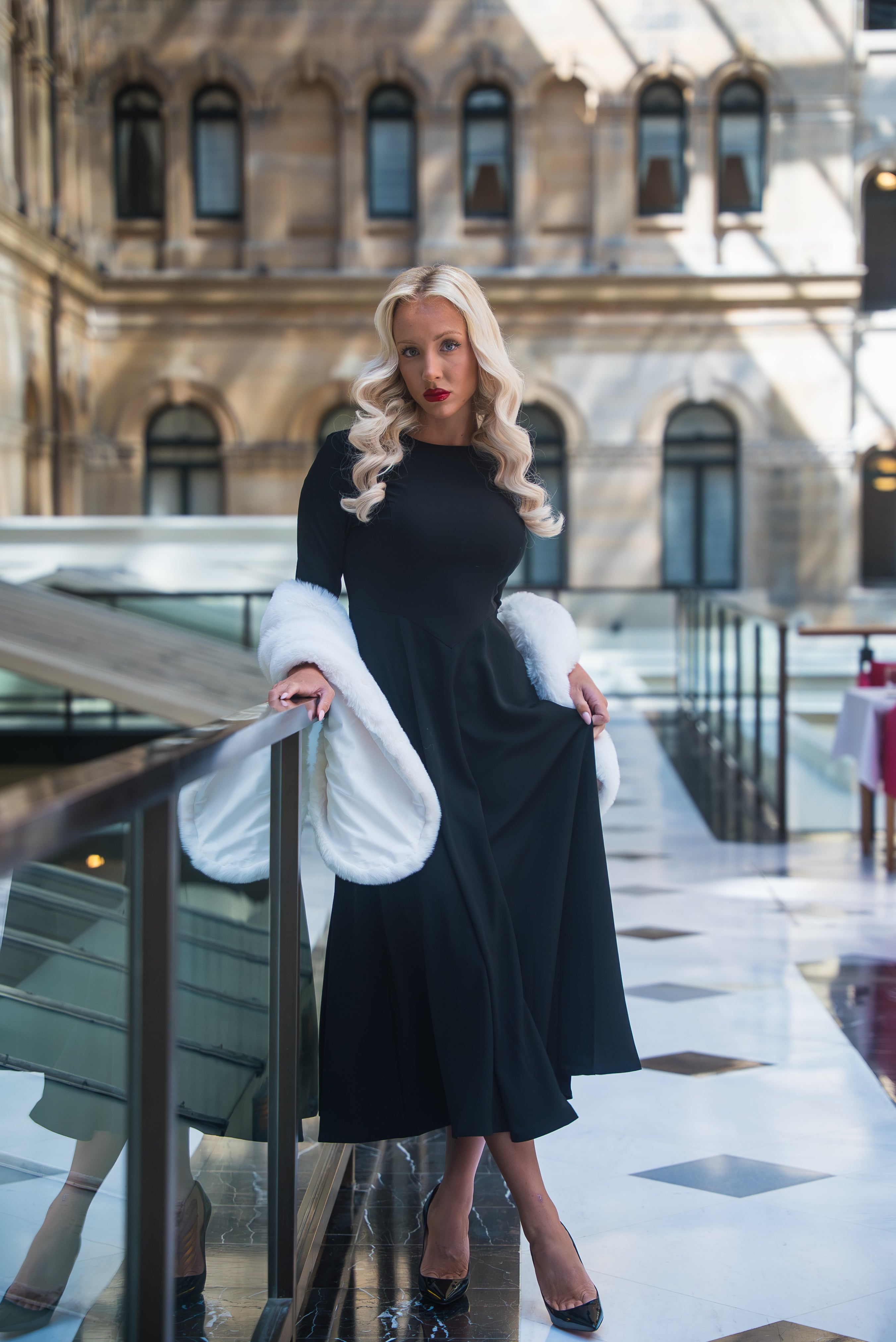 long black dress with white heels heels with midi dress Gianna Black & White Midi Dress